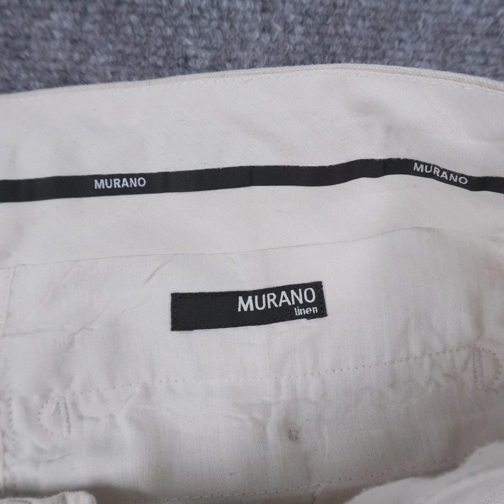 Murano 100% Linen Trousers Mens 48x30 Beige Pleated Straight Leg Pants